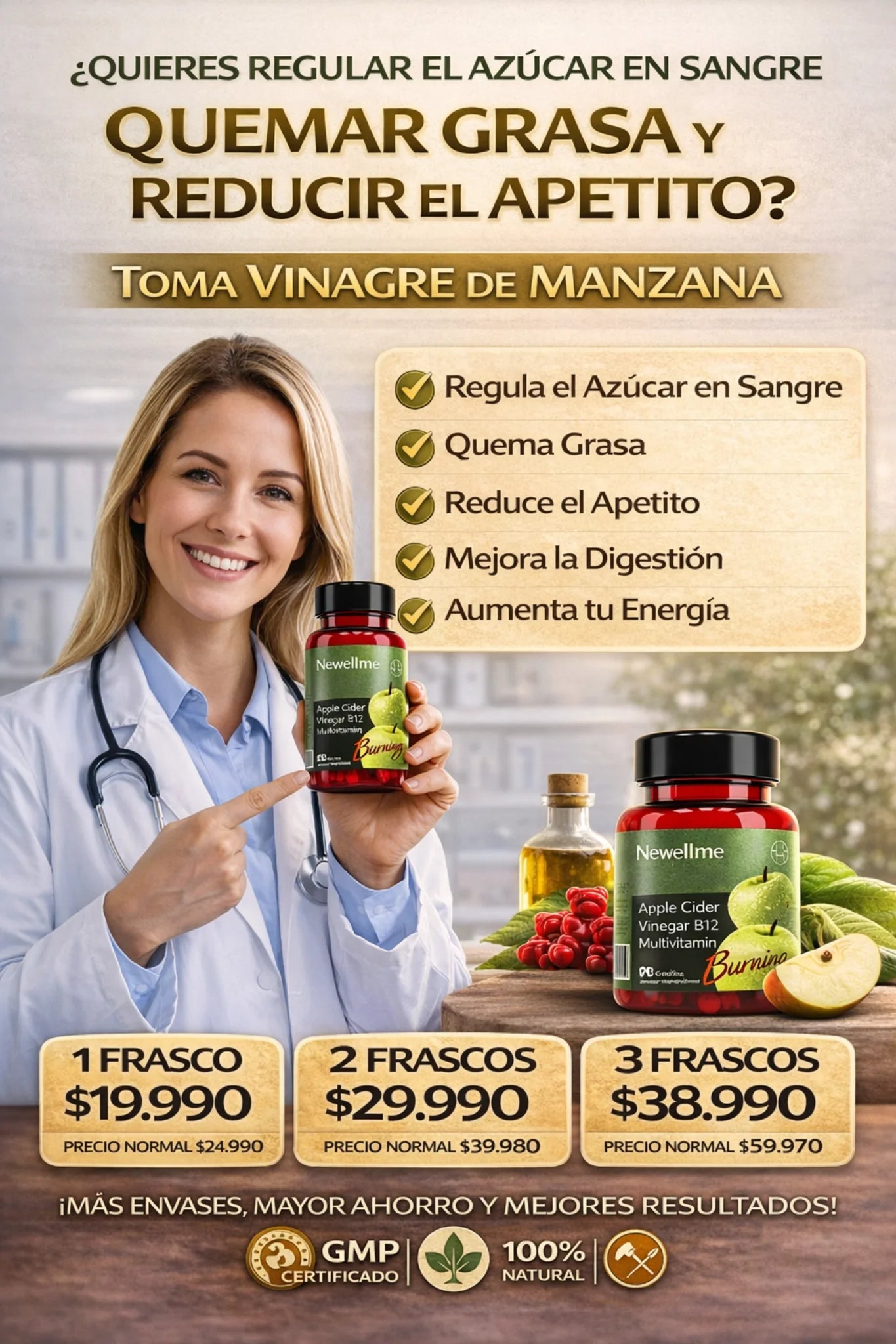VINAGRE DE MANZANA - 60 GOMITAS